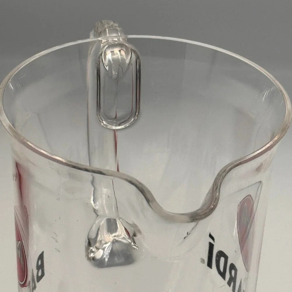 Bacardi Rum Clear Plastic Acrylic Pitcher Barware Red Bat Logo 9 Inch 2022